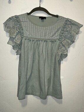 J Crew Eyelet Flutter Sleeve Top